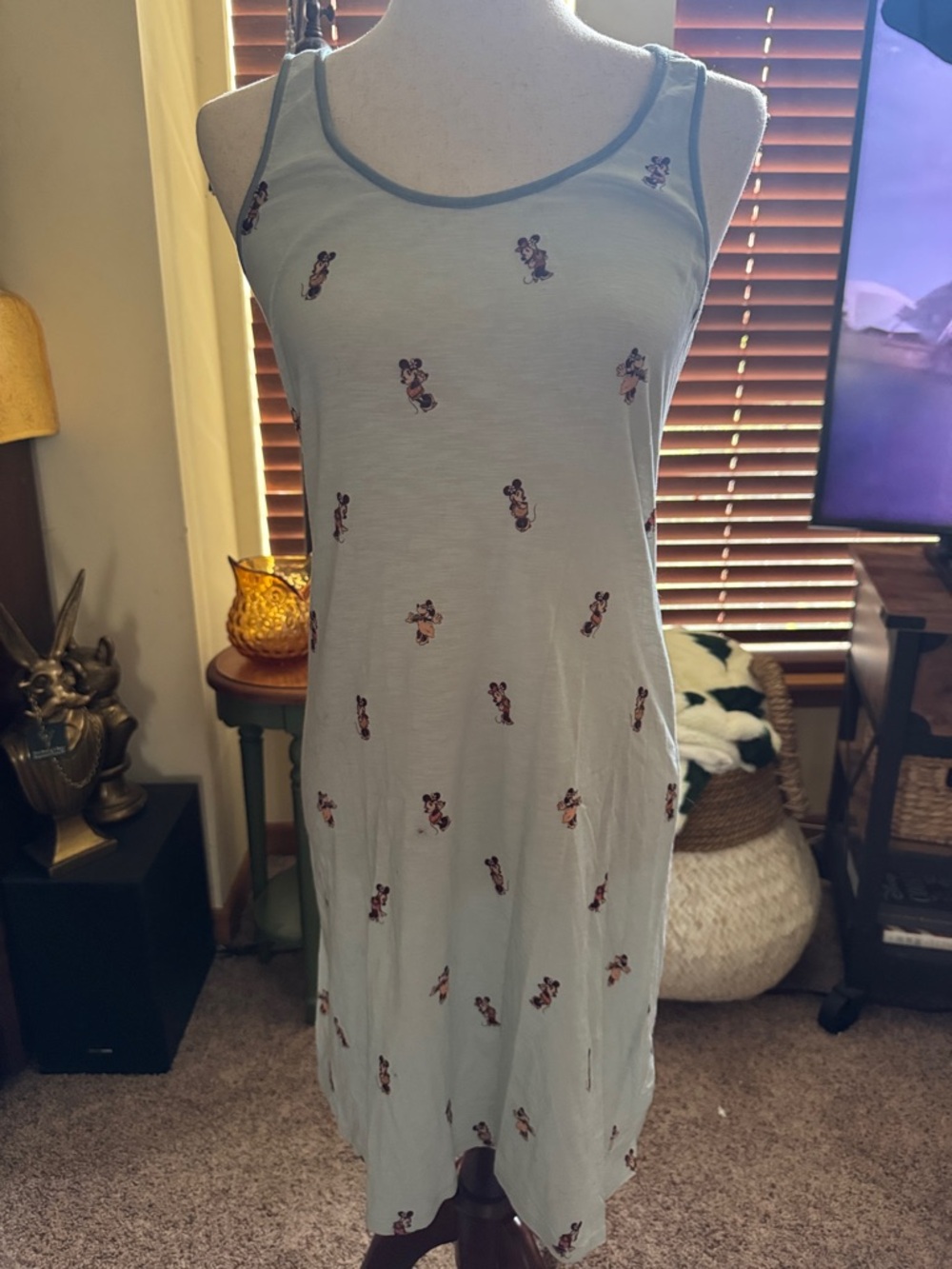 Light Blue Sleeveless Slip Dress with Tiny Character Print